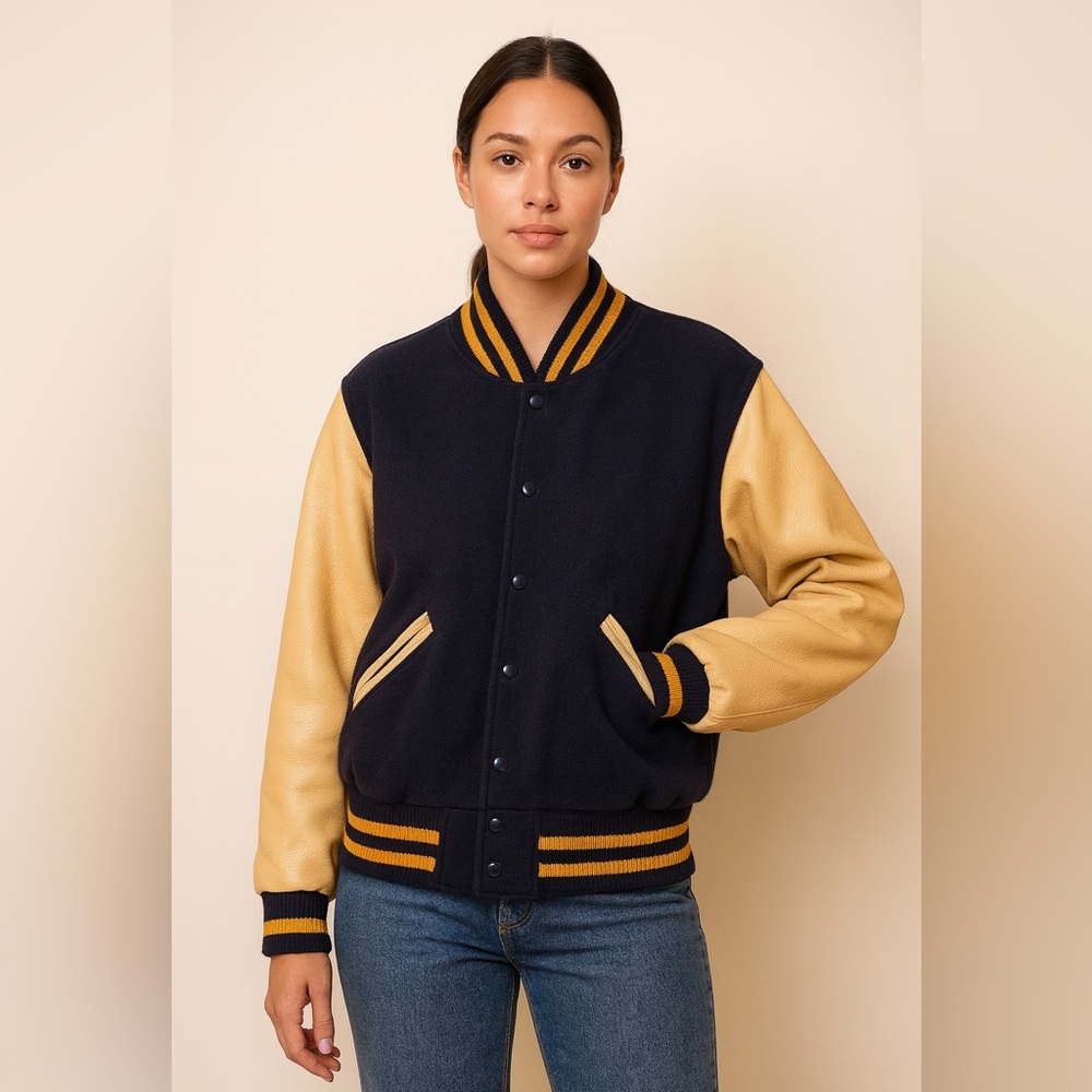 Authentically Vintage Navy and Tan Varsity Jacket